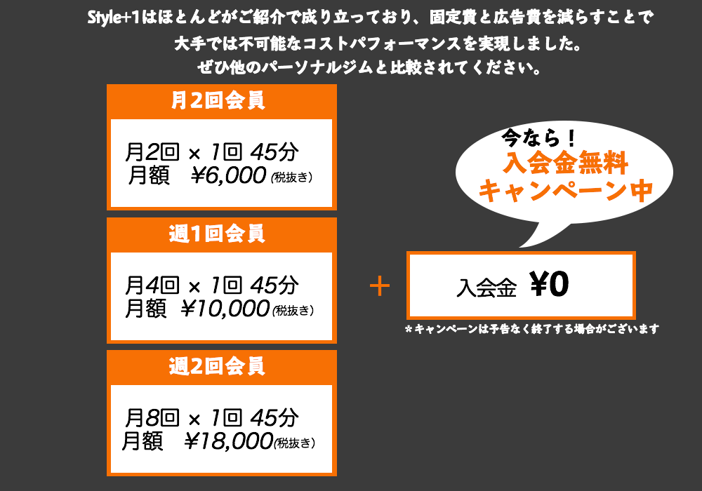 料金は月2回6000円、月4回10000円、月8回18000円、今なら会費は無料となっております。